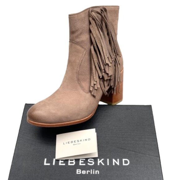NIB Anthropologie Liebeskind Berlin Suede Fringe Nubuck Chunky Heel Ankle Boots - Picture 3 of 12